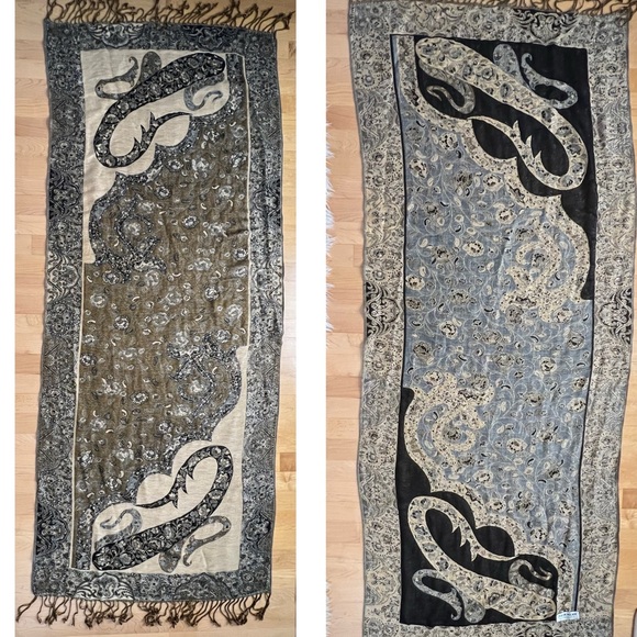 Metallic Pashmina Scarf / Shawl / Wrap | Gold / Bronze / Black | 28"W x 64”L - Picture 9 of 16